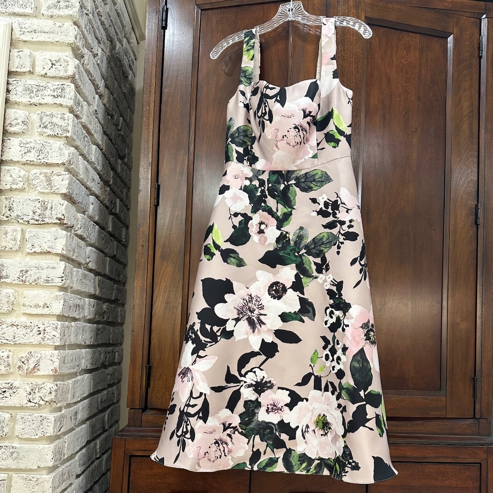 Adrianna Papell Women's Mikado Floral Tea Length Dress Size 4